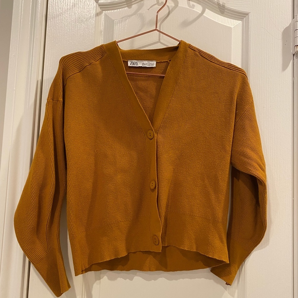 Zara Mustard Ribbed Cardigan Size Small - Picture 1 of 3